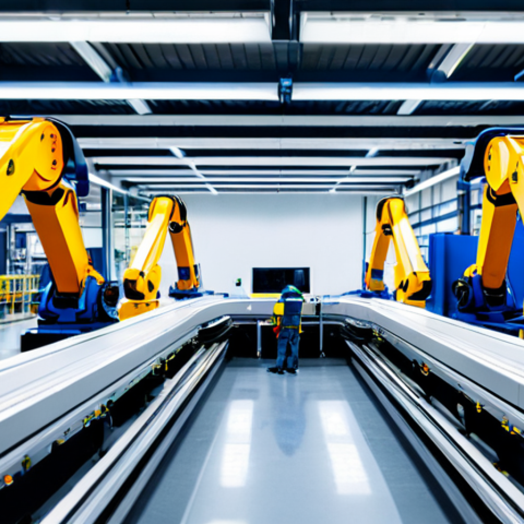 **

"A bright, modern smart factory interior, showcasing robotic arms assembling products on a conveyor belt, fully clothed engineers monitoring data on screens, safe for work, appropriate content, professional environment, perfect anatomy, correct proportions, natural pose, well-lit, high quality, professional."

**