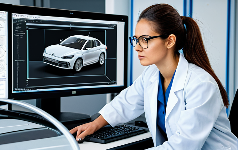 기계공학 컴퓨터수치해석 - **

"A female engineer in a professional setting, wearing a lab coat and safety glasses, analyzing a...