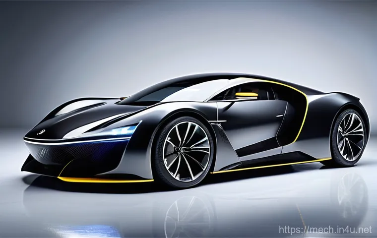 기계공학 복합재료 - A sleek, futuristic sports car, designed with an emphasis on lightweight and high-strength composite...