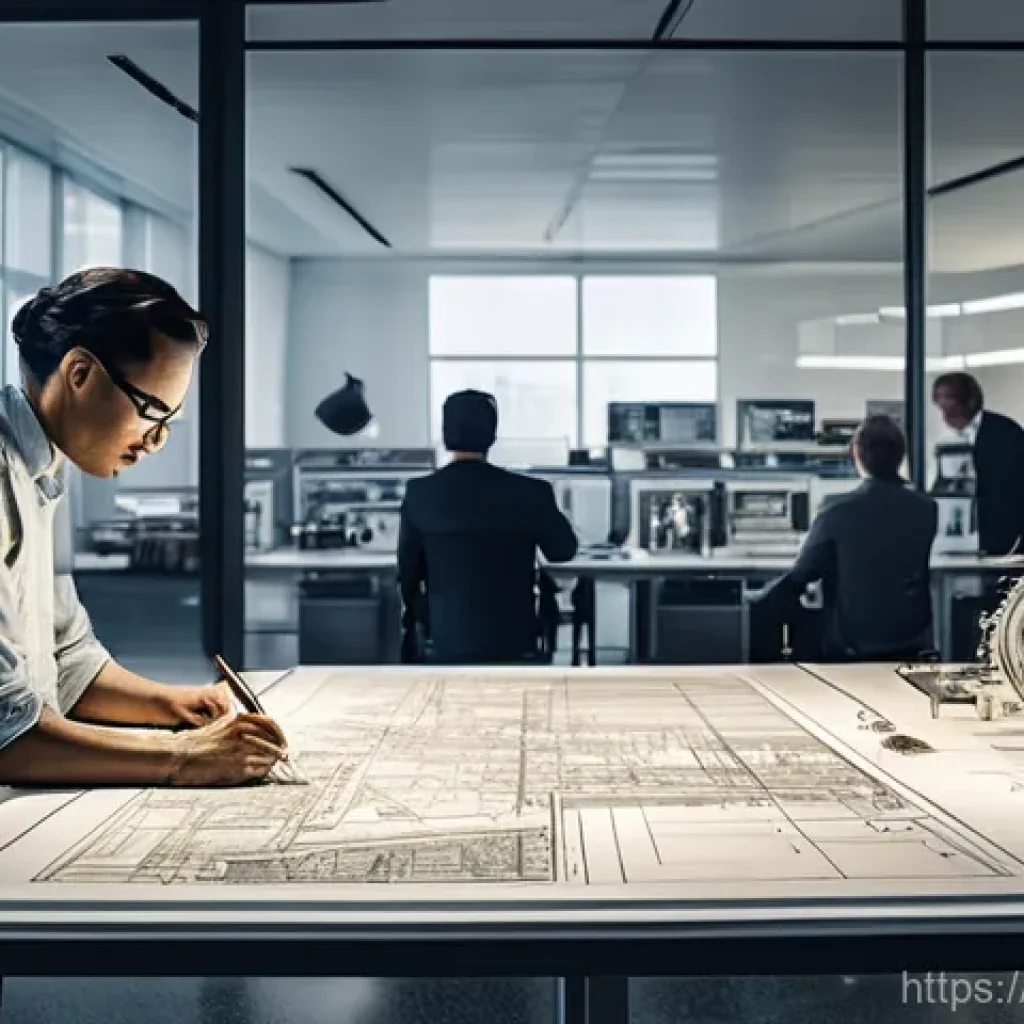 기계공학 기계부품설계 - **Evolution of Mechanical Design: From Blueprint to Digital**. A panoramic view of an engineering of...