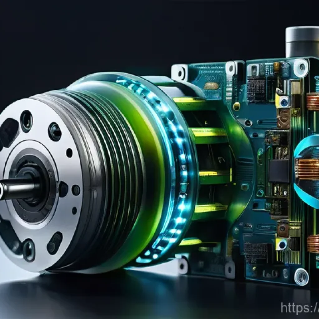 기계공학 서보시스템 - A highly detailed, futuristic close-up of an intricate servo system, featuring a core servo motor wi...